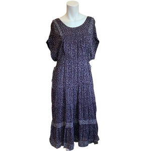 James Perse Purple Multicolored Mini Floral Short Sleeve Midi Dress sz 2=M